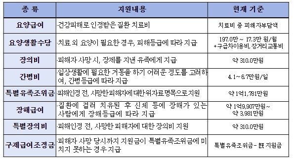  구제급여 지급내용