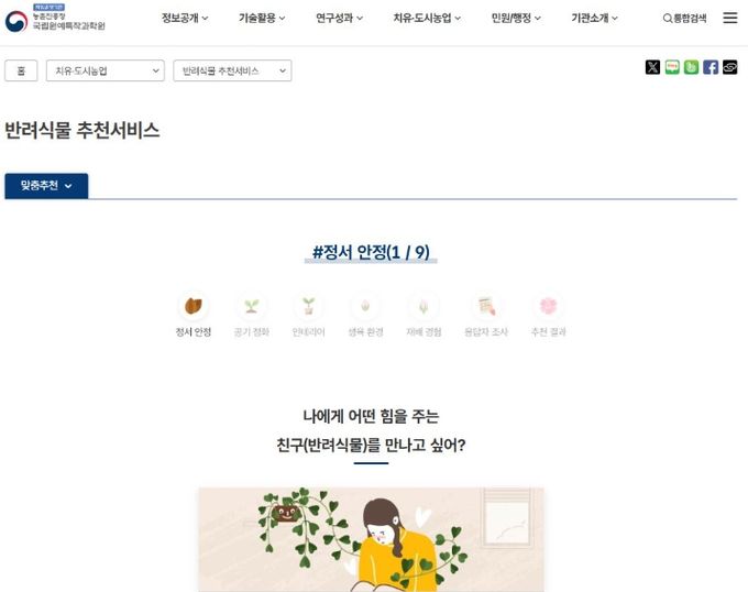 반려식물 추천 서비스 이용 방법(국립원예특작과학원 홈페이지)