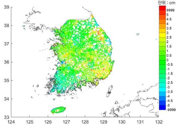국가기준점 높이값 중력보정 결과